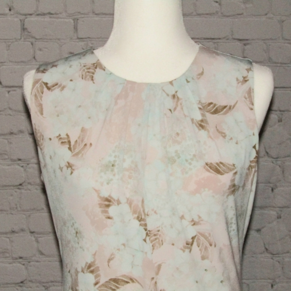 Calvin Klein Pleated Neck Top Sleeveless Blouse Mint Green CK Drapey Dress Shirt